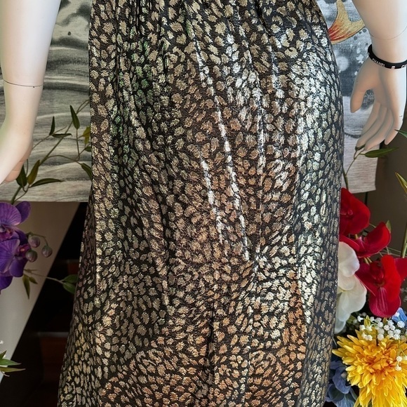 Masscob LA CORUNA BLACK & METALLIC GOLD V-NECK SHORT SLEEVE DRESS LARGE - Picture 7 of 11